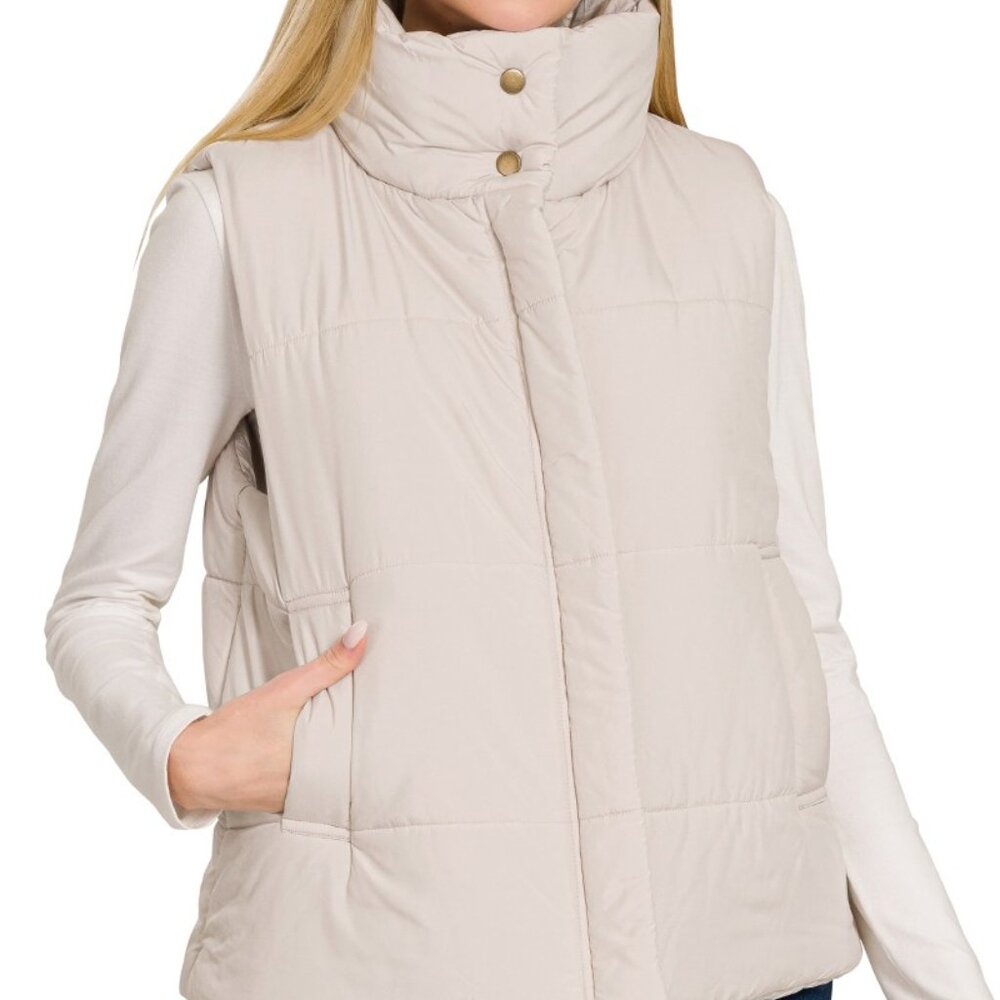 Zenana High Neck Zip-Up Vest Coat
